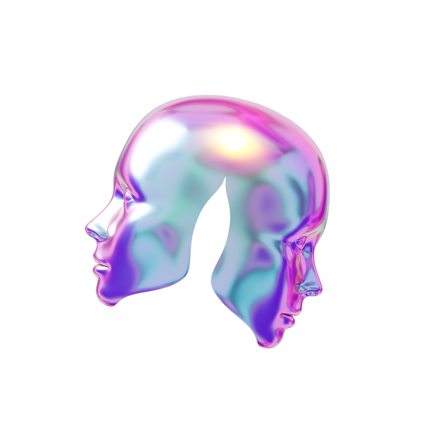 Holographic head representing innovation and technology